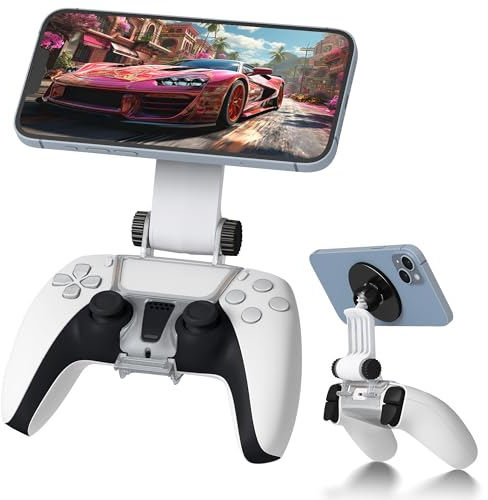 NEWZEROL Magnetic Handyhalterung kompatibel für PS5 Dualsense Controller, Einstellbare Mag-Safe Halterung Zubehör für iPhone und Android Phones Remote Stream Gaming (Nicht Controller)-Schwarz