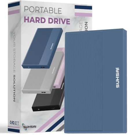 SUHSAI Disco Rigido Esterno da 1 TB HDD Backup Dati - Espansione di Memoria da 2,5 USB 3.0 Disco Rigido Portatile Compatibile con Mac, Desktop, PC, PS4, PS5 (Blu scuro)