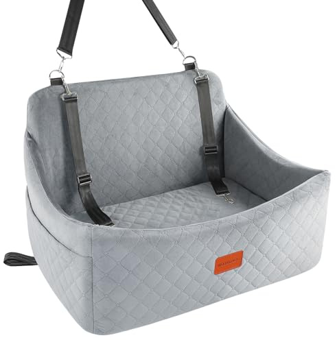 Wooaidagg Asiento de Coche Grande para Perro, Cama de Espuma viscoelástica con Parte Inferior Antideslizante y Trabillas para cinturón de Seguridad, Asiento de Coche Totalmente Desmontable y Lavable