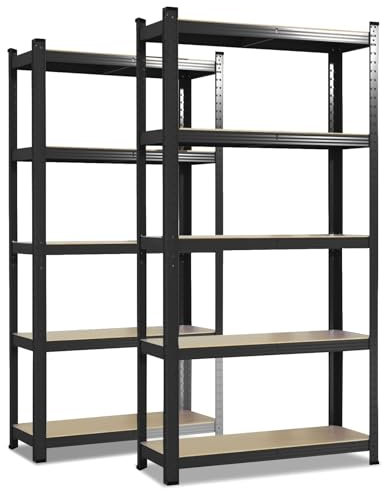 etm Schwerlastregal 2-er Pack 200 x 100 x 50 cm schwarz | Steckregal, Lagerregal, Standregal, Stecksystem ohne Werkzeug montierbar (Lakota, schwarz)