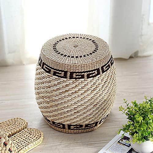 Handgewebter Rattan-Pouf, Ottomane, rustikal, Seegras, rund, dekorativ, für Wohnzimmer und Schlafzimmer, 28 x 28 x 28 cm, handgefertigt, umweltfreundliches Design