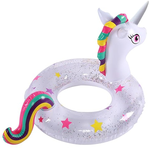 DAVBNM Unicorn Inflatable Floats Rings for Kids, Inflatable Pool Float, Girls Unicorn Inflatable Pool Rings Floaties with Glitter for Kids Swimming Pool Water Sports, Summer Swimming Pool Toys Party