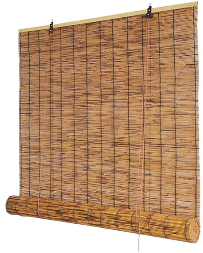 Aussenbereich Bambusrollo 150cm Breit Blickdicht, Atmungsaktiv Bambus Jalousie, Natürlichen Schilf, Handgewebt Bambusvorhang langlebig, for Balkon Trennwand Fenster Terrasse, Ohne Bohren, Anpassbar