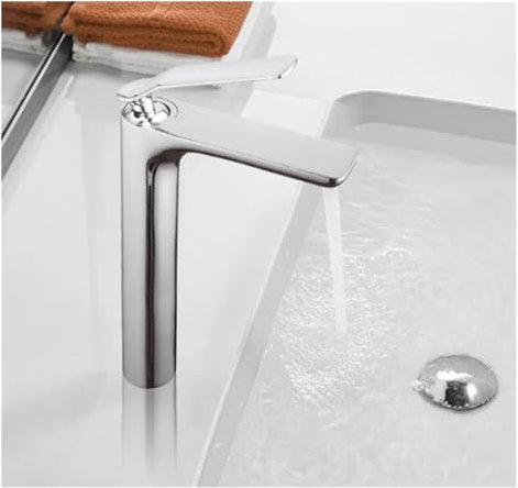 Bathroom Washbasin Faucet Single Hole Heating&Cooling Built-in Mixer Water Tap, Chrome Bathroom Faucet (Black Tall)