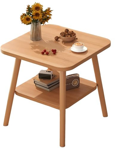 lcvtos Table d’Appoint Carré à Deux Niveaux en Bois Massif, Table Basse avec Espace de Rangement,Chevet Stable pour Salon, Chambre ou Balcon – Style Moderne, Finition Noyer (Noyer)