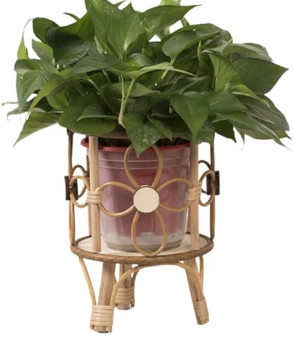 Rrlihjgu Soportes Para Plantas De Madera,Estante Piso Macetero Tejido Con Taburete - Portamacetas Tejido Rústico Con Patas Y Estante Decoración Boho Para Suculentas, Flores Y Ventana