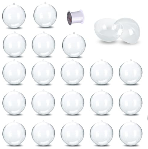 Boule de Noel Personnalisée, 20 Boule de Noel Transparente Acrylique, mit Corde Suspension 20m, Boules de Noël Personnalisable à Remplir, Cadeau Personnalisé Photo Decoration Noël Sapin (4cm)