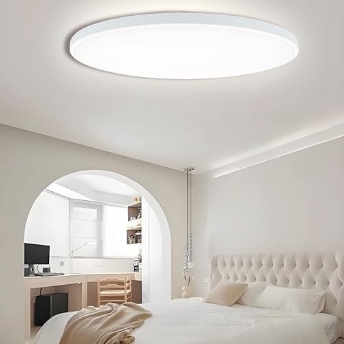 DEBRiAi LED Deckenleuchte, IP44 Modern Decke Lampe Weiß Rund, 24W 4000K Neutralweiss Deckenlampe, 2700LM Nicht Dimmbar, für Schlafzimmer Flur Keller Balkon Bad Küche Kinderzimmer, Ø30CM