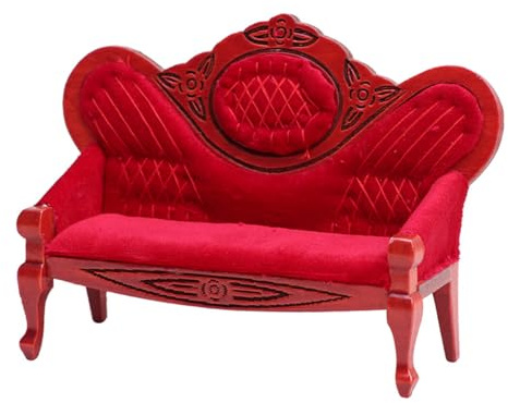 Ausi Mini Puppenhaus Sofa Vintage Holz Maßstab 1:12 für DIY Dekoration Rot