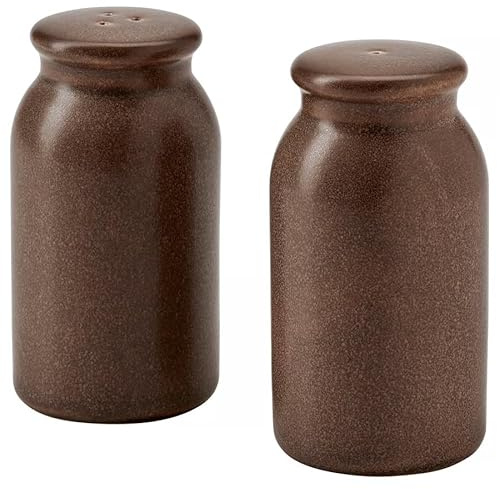 Bobzo Set di sale e pepe in gres porcellanato, dispenser decorativo per spezie da cucina con tappo in silicone, 9 cm, confezione da 2
