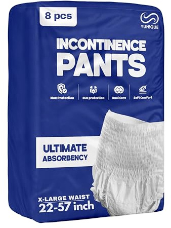 Incontinence Pants for Men and Women, Adult Pull Ups with Maximum Absorbency & Odour Control, Disposable Protective Underwear, 23–57 Waist, X-Large – 08 Pack