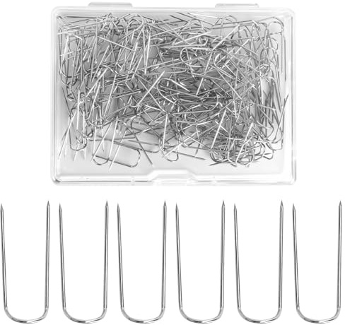 XRVRILE 200 Stück U-Form Stecknadeln mit Box, Edelstahl 23mm U Stecknadel Strohblumennadeln, Stecknadeln Ohne Kopf für Nähen und Basteln, Gabel Krampen für Stoff DIY-Projekte Handarbeit Handwerk