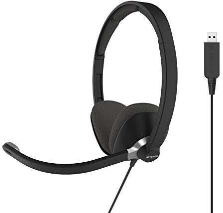 Koss CS300-USB Auriculares de comunicación en la Oreja de Doble Cara, micrófono electret con cancelación de Ruido, Brazo de micrófono Flexible, Cable con Conector USB, Negro