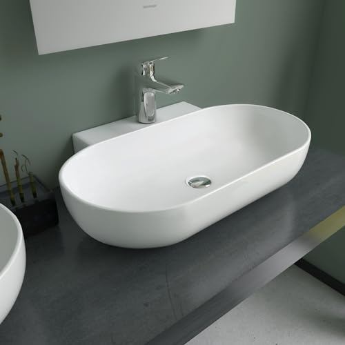 Alpenberger Gäste WC Waschbecken Bad Waschtisch | Aufsatzwaschbecken Oval | Hängewaschbecken mit Hahnloch | Aufsatzbecken mit Nano | Moderne Waschplätze | Bathroom Sink