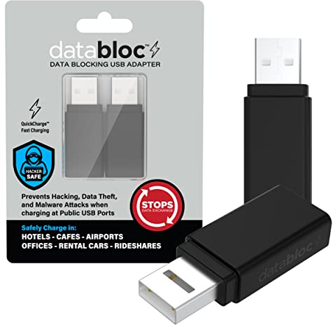 Eyebloc USB Data Blocker - Sync Stop Security - Fast Charge Protection & USB Charger Block - Travel-Friendly Adapter & Airport Security Plug - Pack of 2, Black