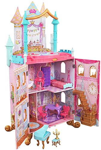 KidKraft Disney Prinzessinnen Dance & Dream Schloss Puppenhaus aus Holz, Spielset mit Musik und beweglicher Tanzfläche für 30 cm Puppen, Spielzeug für Kinder ab 3 Jahre, 10276