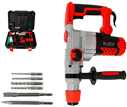 Rotary Hammer Drill 2200W Hammer Drilling Chiseling Electric Demolition Jack Hammer Concrete Drill Breaker Chisels Kit 0-930 r/min