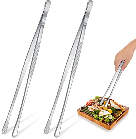 Perthlin 2 Pieces 12 Inch Tweezer Tongs Extra-long Kitchen Stainless Steel Cooking Tweezers with Round Tip Cooking Tongs for Grill, BBQ, Pasta