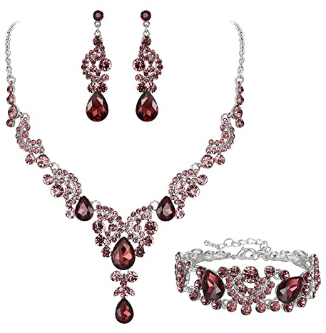 Ever Faith Wedding Vintage Floral Jewellery Set, Purple Silver-Tone