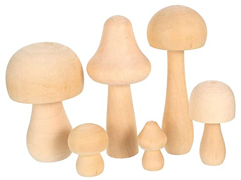 6 Pieces Wooden Mushroom Set Unfinished Wooden Mushrooms Natural Craft Mushrooms for Children's Arts and DIY Crafts