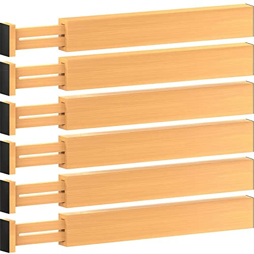 RUYICZB Verstellbare Bambus-Schubladenteiler – 6er-Pack große erweiterbare Schubladen-Organisationstrenner für Küchenutensilien, Kommode, Schlafzimmer, Badezimmer, Babyschublade, Büro – 16,9 bis 22