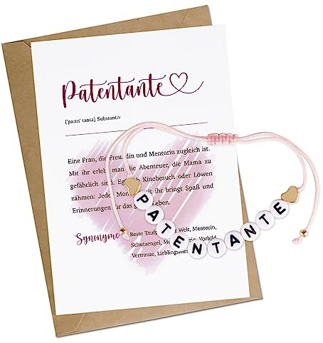 COLOFALLA Patentante Fragen Patentante Geschenk Muttertagsgeschenk Grußkarte Umschlag Armband für Patentante Taufpatin zur Taufe Geburt Weihnachten Geburtstag