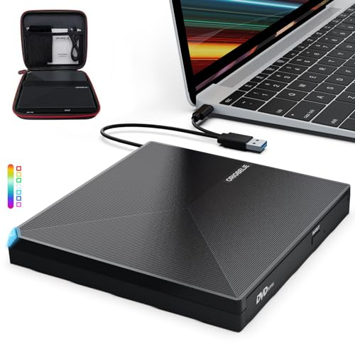ORIGBELIE Masterizzatore DVD Esterno, Portatile USB 3.0 e Tipo C CD/DVD -/+RW Drive, Lettore CD Esterno per PC Portatile Laptop Desktop iMac MacBook Pro Windows 11/10/8/7/XP Linux Mac OS Con Custodia