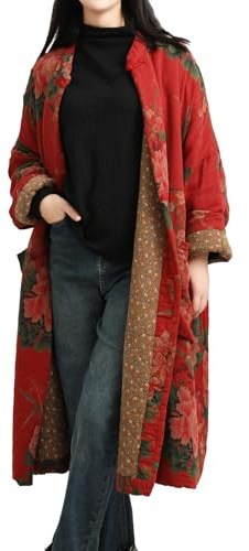 LUZU JUNU Giacche invernali da donna in cotone imbottito con fiori di media lunghezza trapuntate in stile cinese, M1927 Floreale, taglia unica