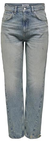 ONLY Damen Onlrobyn Hw Straight L ANK Tint DNM Dot Hose, Medium Blue Denim/Detail:Tinted, 29W x 32L