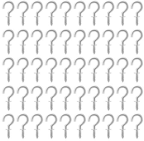 50 ganci a vite piccoli, piccoli da soffitto a vite, mini viti per viti, gancio a vite per legno, per interni ed esterni, decorazione natalizia (2 cm, argento)