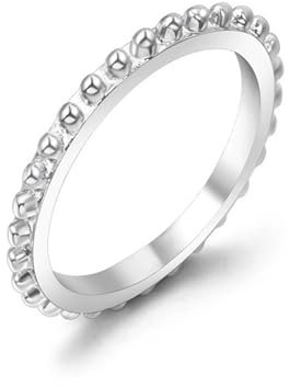 Tolldek Ringe Damen 2.2MM, Freundschaftsringe Dünn mit Beads Hochzeit Ringe, Silber Edelstahl Trauringe Partnerringe, Gr.60 (19.1)