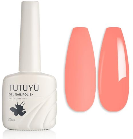 TUTUYU Light Coral Gel Nail Polish, 12ml Soak Off UV Bright Coral Orange Gel Polish for DIY Nail Art Starter or Manicure Salon,Summer Fall Colors