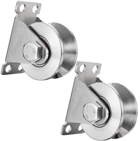 KCNOFNC Lot de 2 poulies de renvoi avec 2 roulements à billes, en acier inoxydable 304, poulie de renvoi de 48 mm type V pour cordes de 12 mm, capacité de charge 500 kg