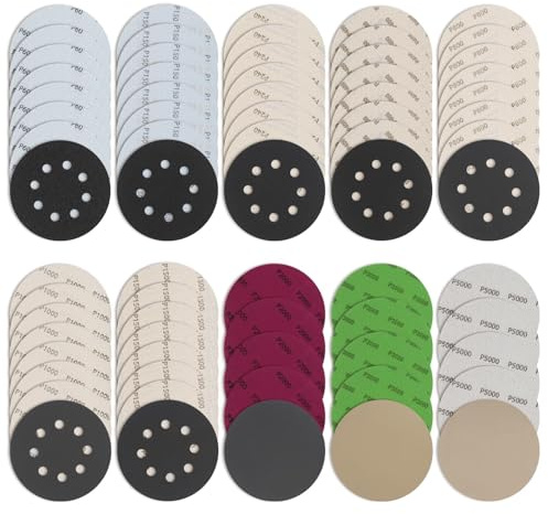 prota Schleifpapier 125mm, 71 Stück Nasse Trockene Schleifscheiben 125mm Schleifscheiben Rund Ohne Loch, Körnung 60 150 240 400 800 1000 1500 2000 3000 5000 Schleifpapi Set für Holz Farbe