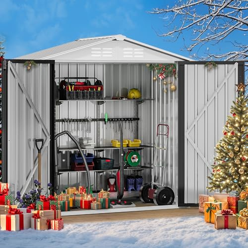 DWVO 6x4ft Storage Shed for Outdoors, Metal Sturdy Weatherproof Tool Shed, White