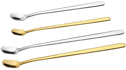 JINGYAN Cucharillas de café 4PCS Mixing Spoon Long Handle Stainless Steel Cocktail Coffee Scoops Tools Bar Appliances