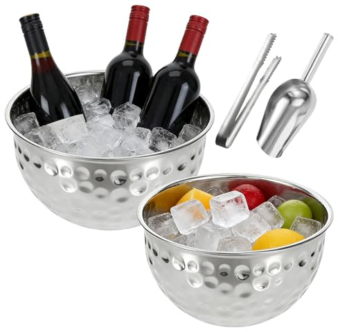 2 Pack Stainless Steel Ice Buckets with Scoop and Tongs Large Capacity Champagne Bucket Ice Container for Wine Champagne Beer Cocktails Drinks Cooler