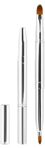 Lip Brush for Lipstick Double-Ended Lip Makeup Brushes with Cap Retractable Lip-Liner Brush for Lipstick, Lip-Gloss, Eyeshadow Travel, Silver