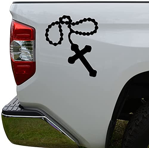 myrockshirt Kreuz mit Rosenkranz Jesus Christus 15 cm Aufkleber Autoaufkleber Sticker ohne Hintergrund Auto PKW Lack Scheibe