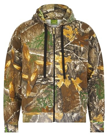 LABEL APPAREL Mens Jungle Print Zip Hoody Camo Camouflage Sweat Hoodie Fishing Hunting Top Casual Sweatshirts Fleece Pullover Winter Jumper Jacket