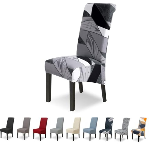 Lydevo Housse de Chaise XL Extensible 6 Pièces Grand Housse de Chaise de Salle à Manger Couverture de Chaise Grande Taille Amovible Lavable pour Décor Salle à Manger Hôtel Cuisine,Noir Géométrique