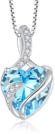 FJ Necklaces for Women 925 Sterling Silver Aquamarine Necklace Infinity Heart Pendant March Birthstone Jewellery for Women
