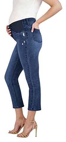 Savi Parker Maternity Jeans for Women – Straight Leg – Elastic High Waist Pants, for Spring and Summer Wardrobe - Pregnancy Clothes for All Seasons (L, Marina Wash)