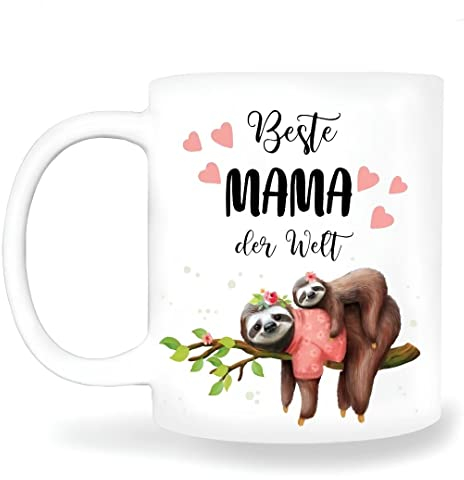 Geschenke für Mama, Kaffee Tasse mit Spruch Beste Mama der Welt, Keramik Kaffeebecher Faultier Geschenke für Mutter zu Weihnachten zum Muttertag Geburtstag 350ml
