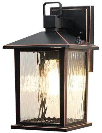 ZILLSEA Oil Rubbed Bronze Outdoor Wall Light, 12'' Exterior Lighting Fixture with Water Ripple Glass, Hardwired Die-Casting Aluminum Porch Light, Waterproof Outside Wall Sconce, Bulb Not Included