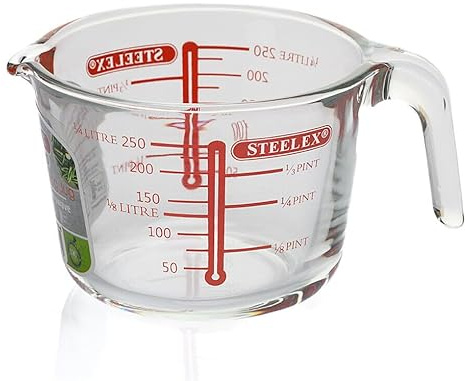 Steelex Jarra medidora de cristal, apta para hornear y cocinar, hecha de vidrio de calidad, apta para lavavajillas (250 ml/0,25 L)
