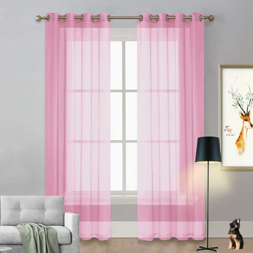 LIUNADM Gardine Halbtransparent mit Ösen 125 x 255 cm Größe Und Farbe Wählbar Bistrogardine Scheibengardine Kindergardine für Wohnzimmer Landhaus Kleine Fenster, Rosa
