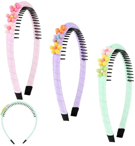 Giantree 3 PCS Girls Headbands, Colorful Heart Flower Headbands for Kids, Non-slip Headbands with Teeth, Toddler Hair Accessories for Toddler Girls and Teens