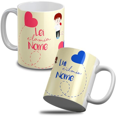 Generico Tazza Personalizzata Lei è la mia ... Lui è il mio ... con Nomi di Lui e Lei – Idea Regalo Unica per Lui, Lei o Coppia – Tazza in Ceramica con Stampa di Alta Qualità