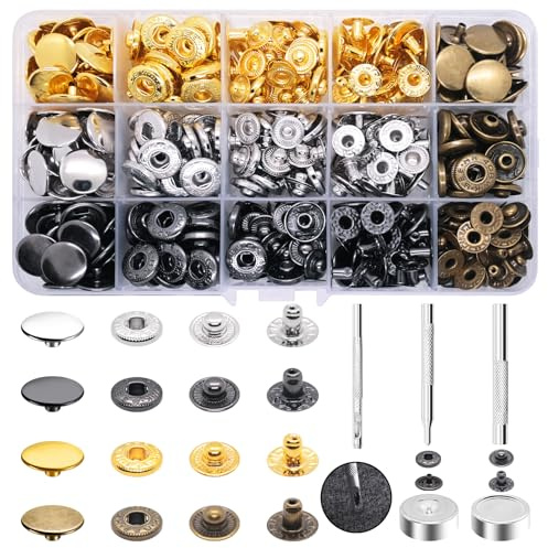 Samulee 110 Sets Druckknöpfe, 15mm Druckknöpfe Ohne Nähen, Druckknopf Set mit 4 Fixierwerkzeug, 4 Farben Schwerlast Leder Druckknopfe für Nähen, Leder, Kleidung, Jacken, Jeans trägt, Brieftasche